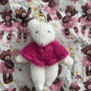 hand knitted mouse keychain
