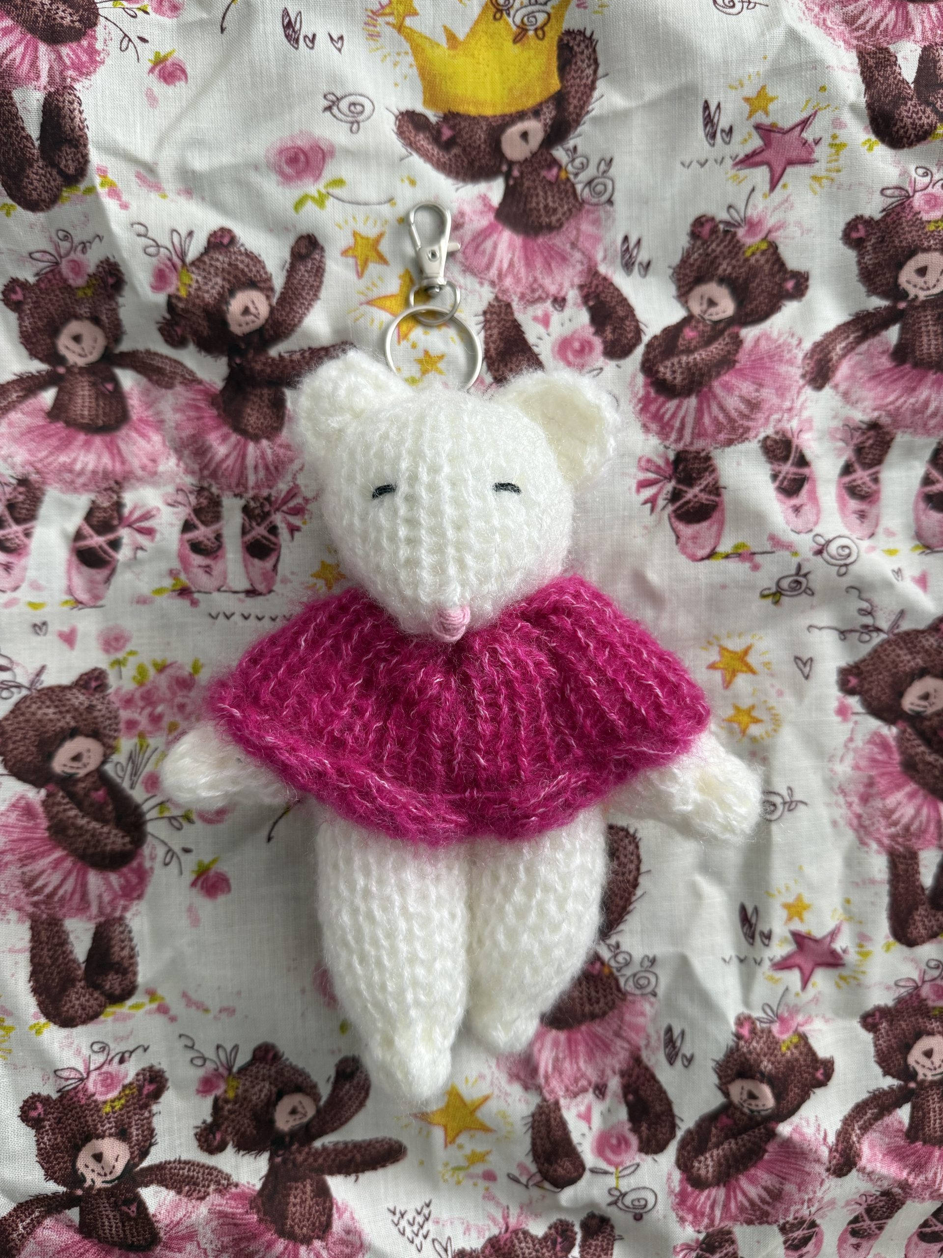 hand knitted mouse keychain