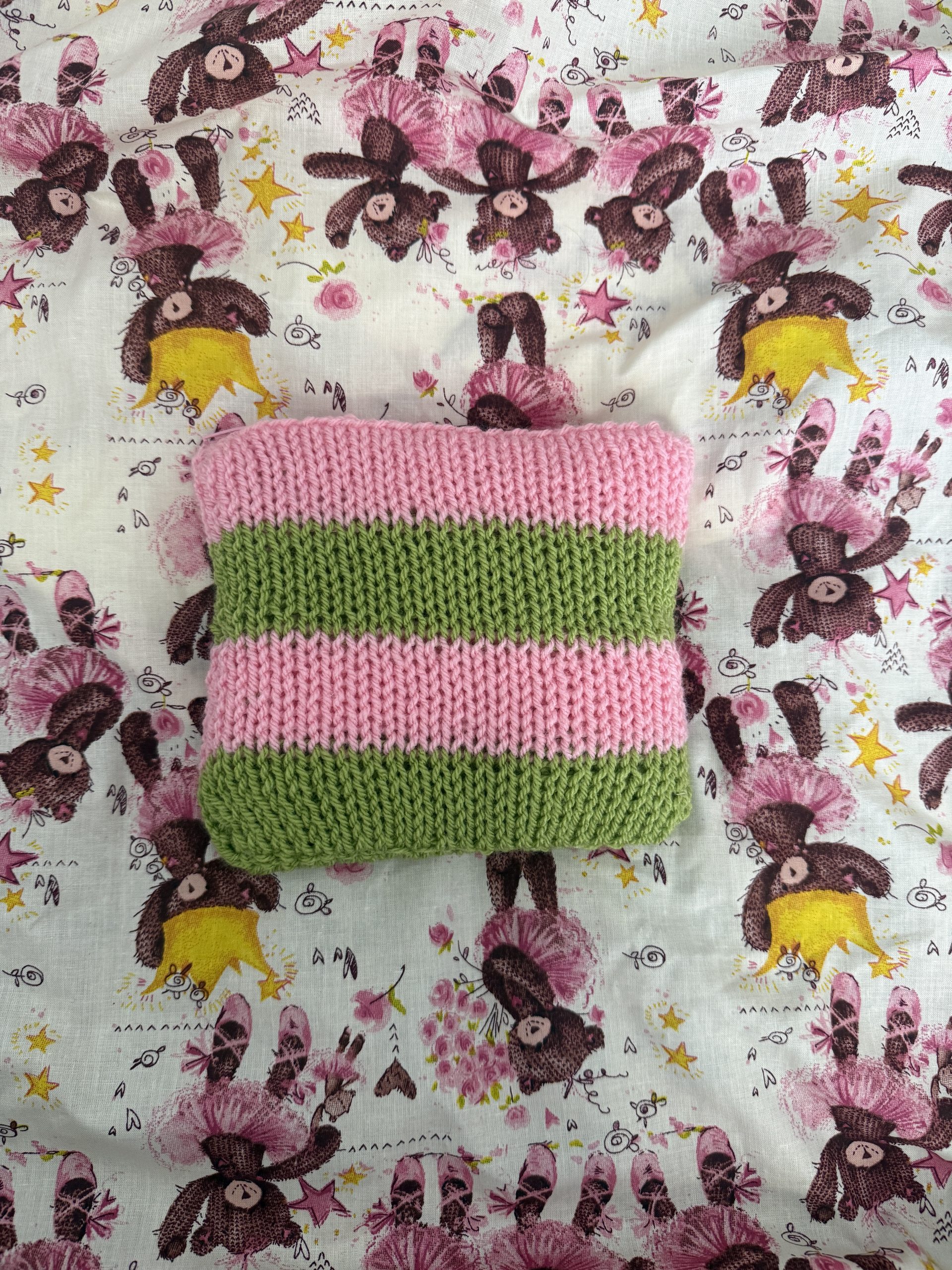 handmade striped knitted strawberry matcha pouch - Image 3