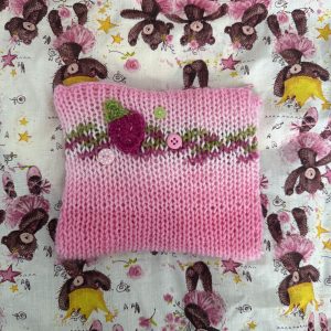 handmade knitted strawberry matcha pouch